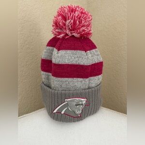 NFL Carolina Panthers Pink and Gray Striped Knit Beanie with Pompom.